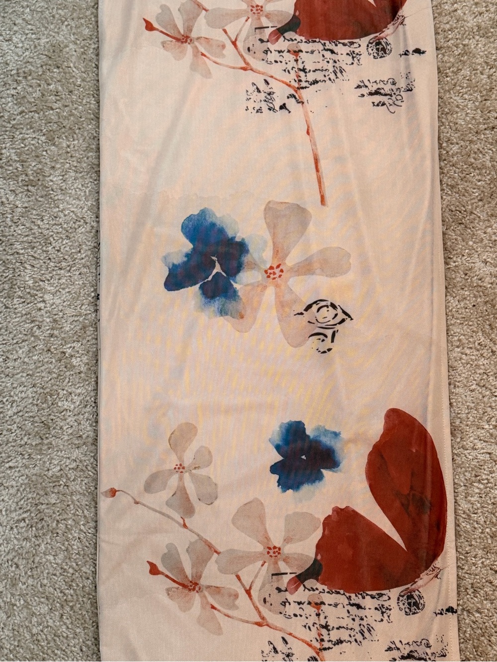 Floral V-Neck Maxi Dress in Beige with Blue & Rust Accents - Picture 2 of 5